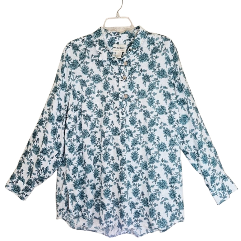Cynthia Rowley Women's Linen Floral Print Long Sleeved Shirt
